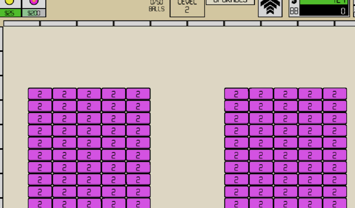 Idle Breakout late-game action with dense brick walls and colorful ball effects