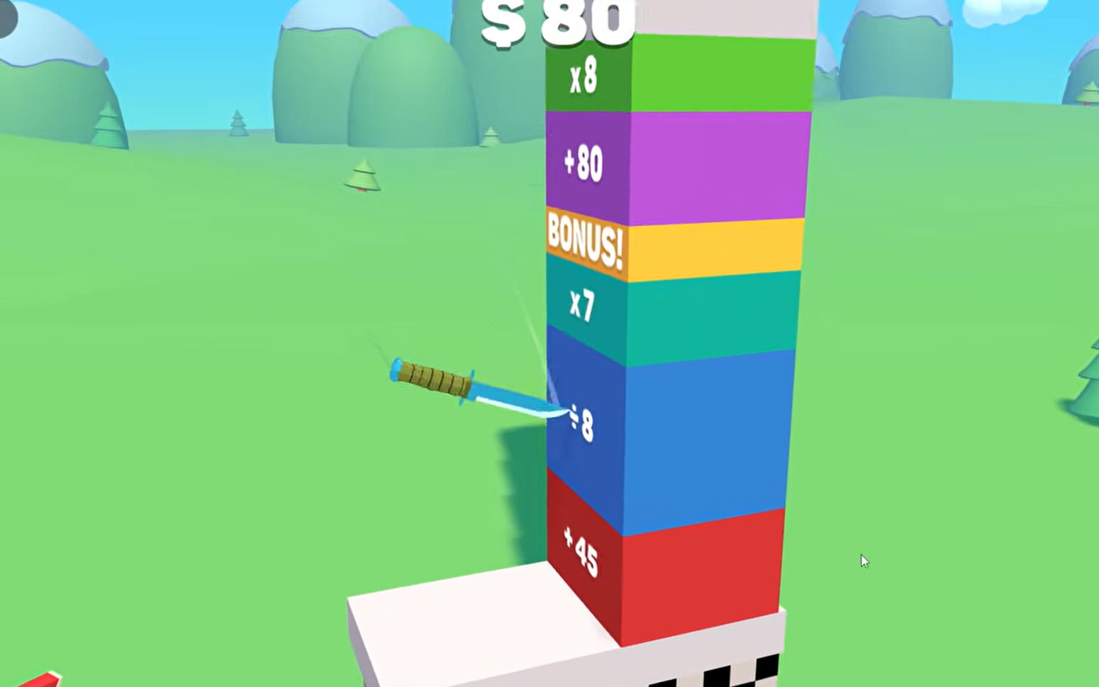Slice Master gameplay showing a knife slicing through fruit and colorful shapes