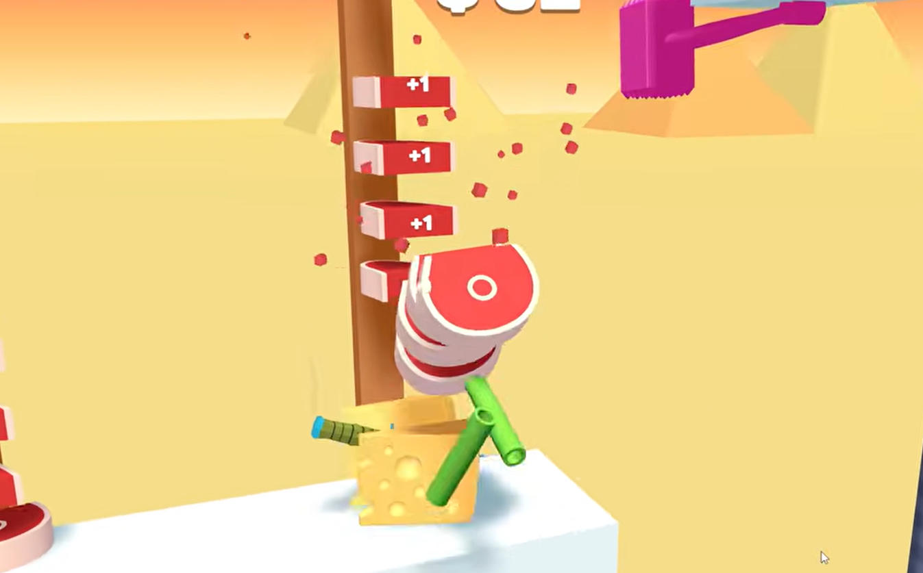 Slice Master level with pink spiked shapes to avoid and numbered score multipliers